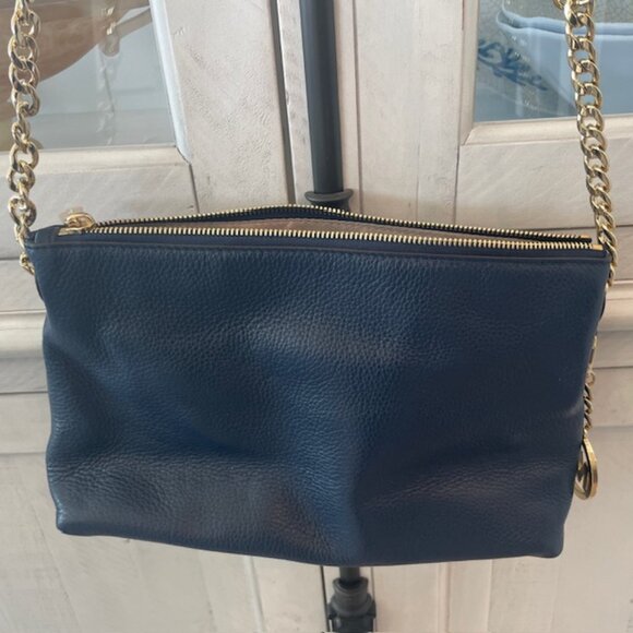 MICHAEL KORS JET SET CHAIN MESSENGER CROSSBODY LEATHER BLUE/GOLD PREOWNED - Picture 3 of 9